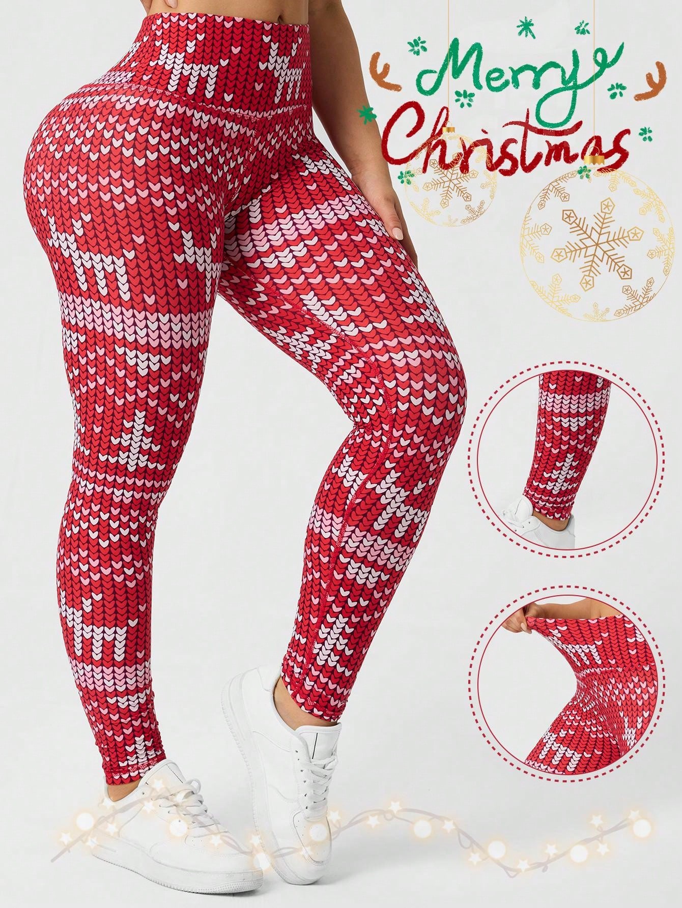 Yoga Fitness Holiday - Damesleggings met kerstprint, hoge taille, zachte